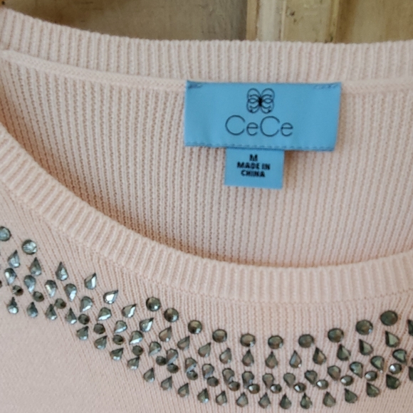 CeCe Knit top with studded neckline - Picture 3 of 4